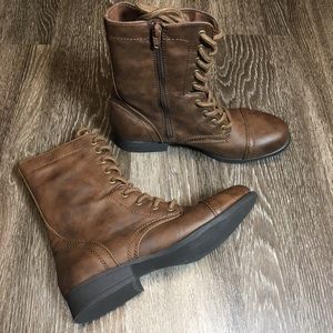 SOLD! NWOT Lace up vegan faux leather brown boots